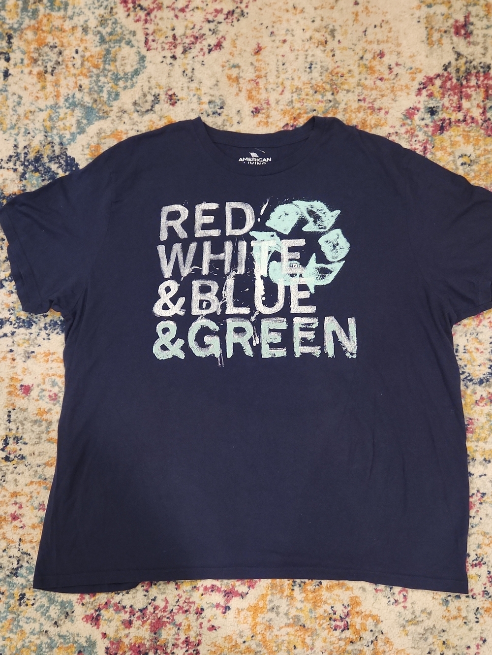 American Living Navy Graphic Tee with White & Light Green Print